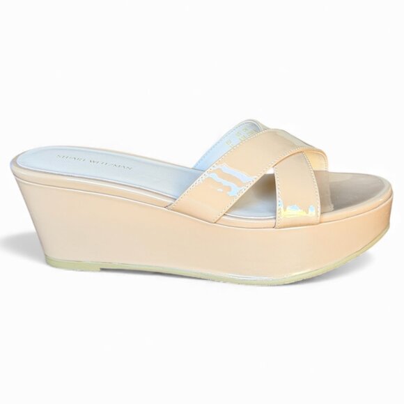 Stuart Weitzman Avenue 65 Flatform Wedge Slide Beige Sandal Size 6.5 NEW - Picture 1 of 15